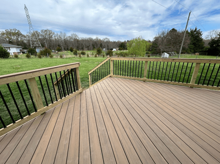 deck with brown railing 